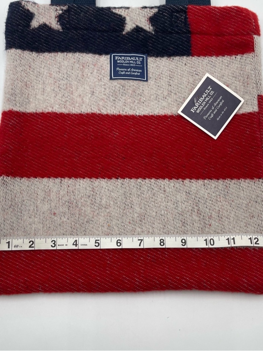 Faribault Woolen Mill Co Red White Blue Wool UnstructuredTote Shoulder Bag USA - Picture 7 of 9